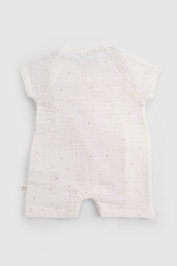Organic Cotton Muslin Ecru Cross-Over Baby Romper