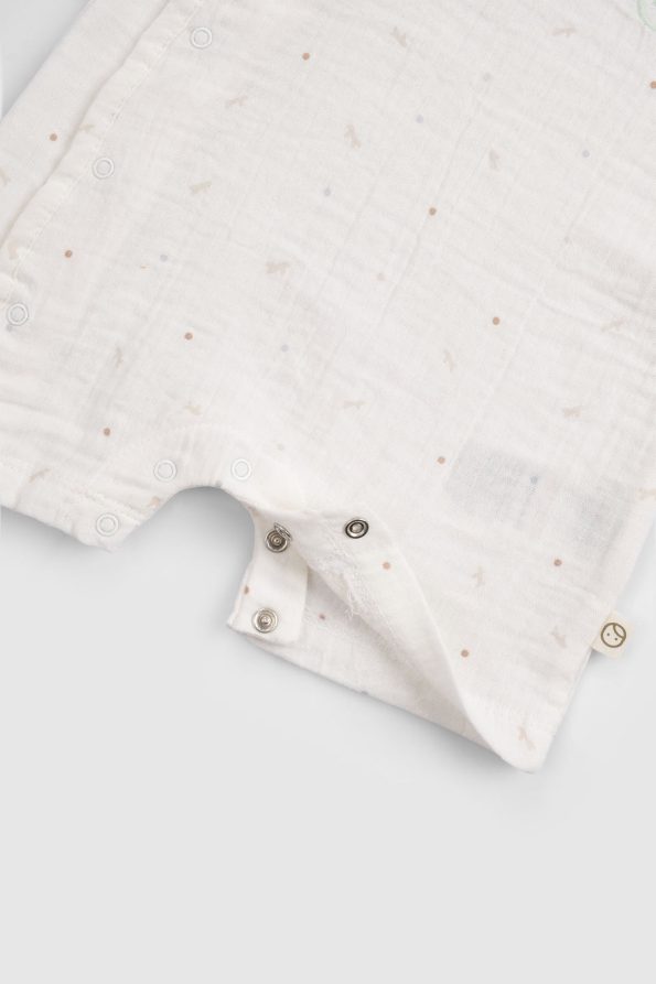 Organic Cotton Muslin Ecru Cross-Over Baby Romper