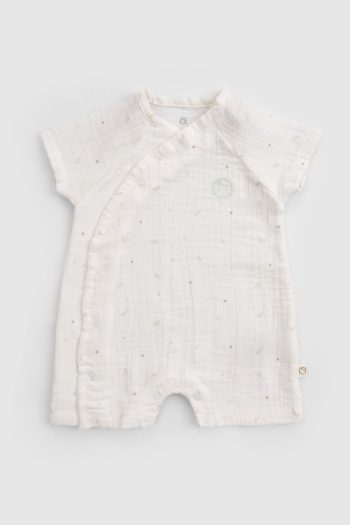 Organic Cotton Muslin Ecru Cross-Over Baby Romper