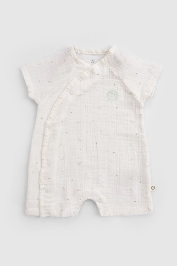 Organic Cotton Muslin Ecru Cross-Over Baby Romper