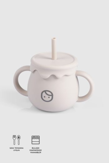 Beige Silicone Straw Cup and Snack Cup