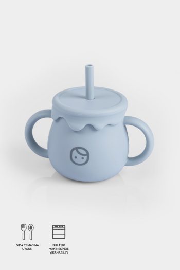 Silicone Straw Cup and Snack Cup Blue