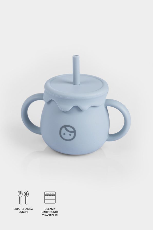 Silicone Straw Cup and Snack Cup Blue