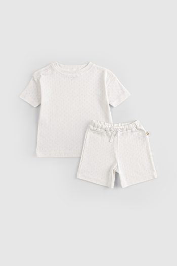 Organic Cotton Pointel Baby Ecru Short Set