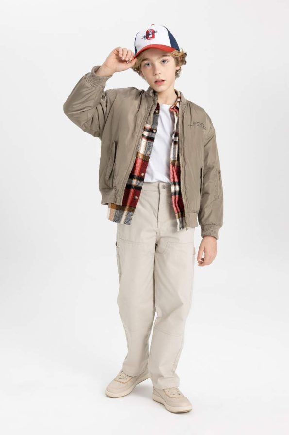 Boys' Water-Resistant College Collar Zip-Up Pocketed Printed Seasonal Bomber Jacket
