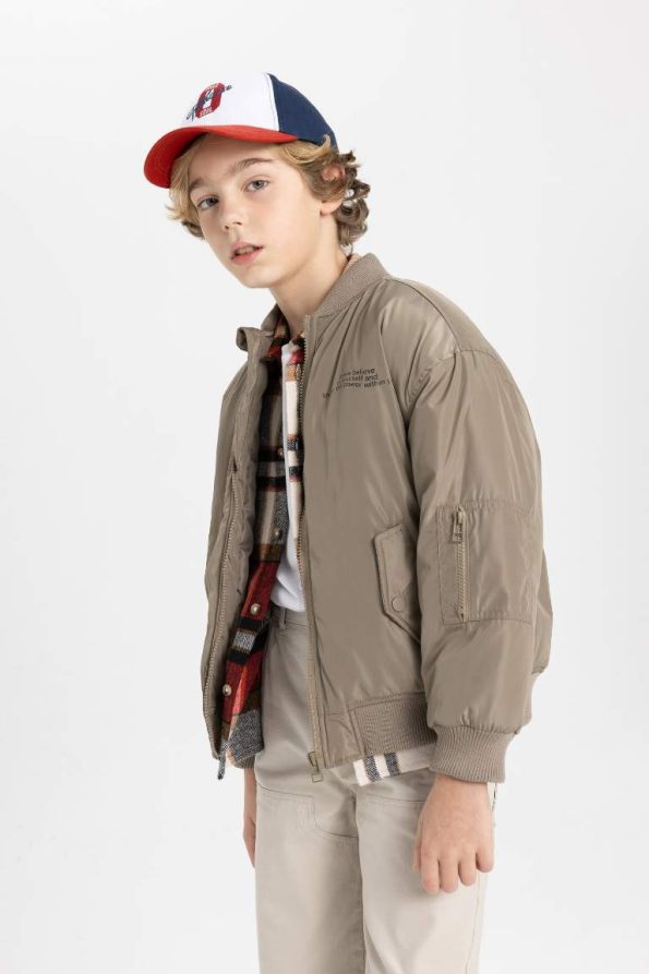 Boys' Water-Resistant College Collar Zip-Up Pocketed Printed Seasonal Bomber Jacket