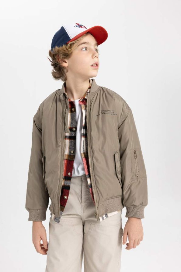 Boys' Water-Resistant College Collar Zip-Up Pocketed Printed Seasonal Bomber Jacket