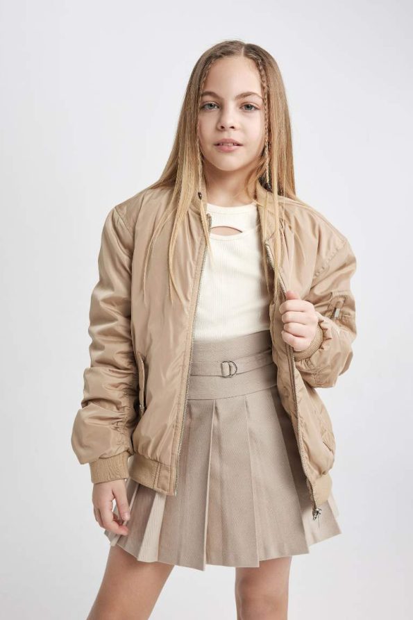 Girls' Waterproof College Collar Zip-Up Lightweight Bomber Jacket