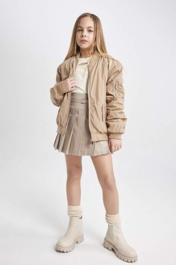 Girls' Waterproof College Collar Zip-Up Lightweight Bomber Jacket