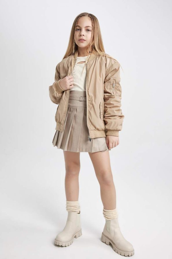 Girls' Waterproof College Collar Zip-Up Lightweight Bomber Jacket