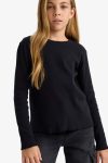 Girls' Basic Long Sleeve Ribbed School T-Shirt