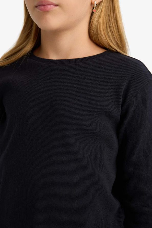 Girls' Basic Long Sleeve Ribbed School T-Shirt