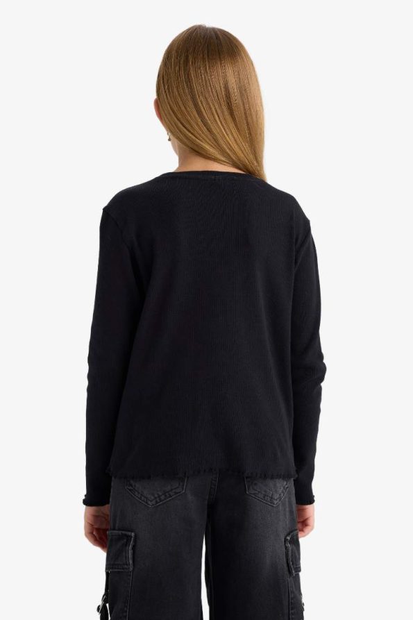 Girls' Basic Long Sleeve Ribbed School T-Shirt