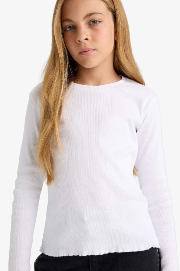 Girls' Basic Long Sleeve School T-Shirt with Round Neck