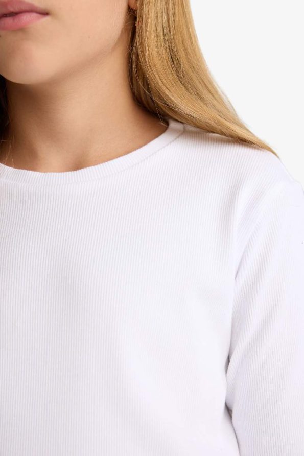 Girls' Basic Long Sleeve School T-Shirt with Round Neck