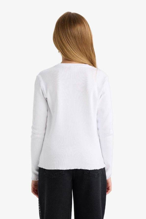 Girls' Basic Long Sleeve School T-Shirt with Round Neck