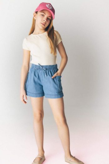 Girls' Slim Fit Short Sleeve Ribbed T-Shirt