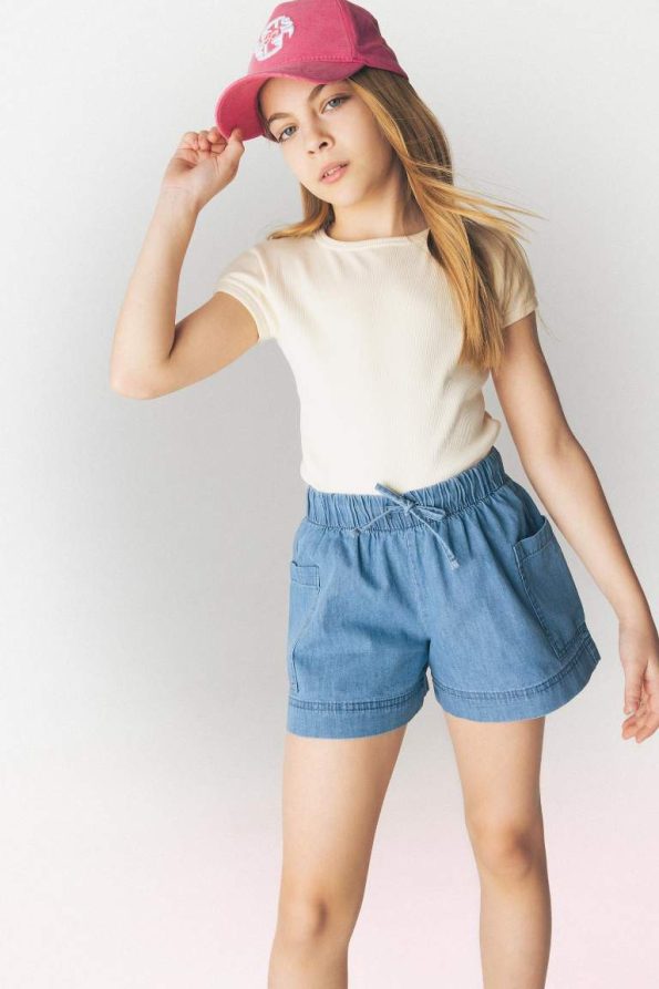 Girls' Slim Fit Short Sleeve Ribbed T-Shirt