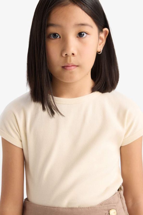 Girls' Slim Fit Short Sleeve Basic Ribbed T-Shirt