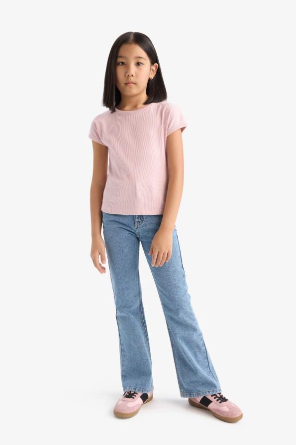 Girls' Slim Fit Short Sleeve Basic Ribbed T-Shirt