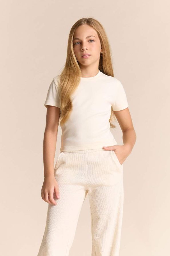 Girls' Slim Fit Short Sleeve Ribbed Basic T-Shirt