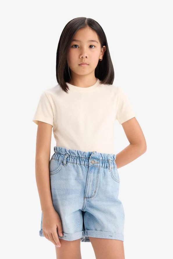 Girls' Slim Fit Short Sleeve Ribbed Basic T-Shirt
