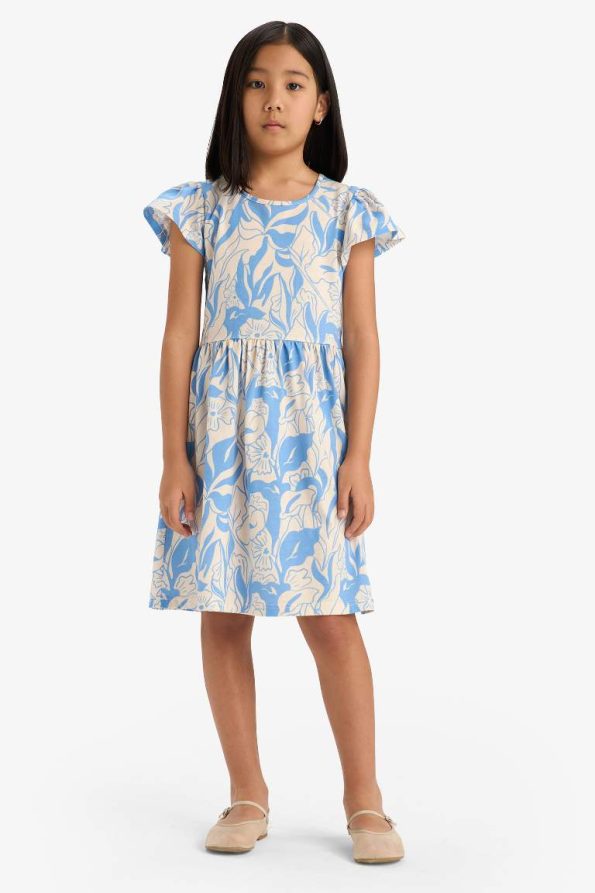 Girls' Short Sleeve Bicycle Neck Patterned Summer Dress