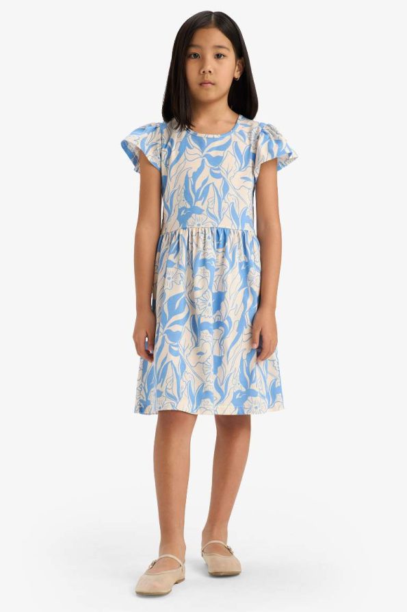 Girls' Short Sleeve Bicycle Neck Patterned Summer Dress