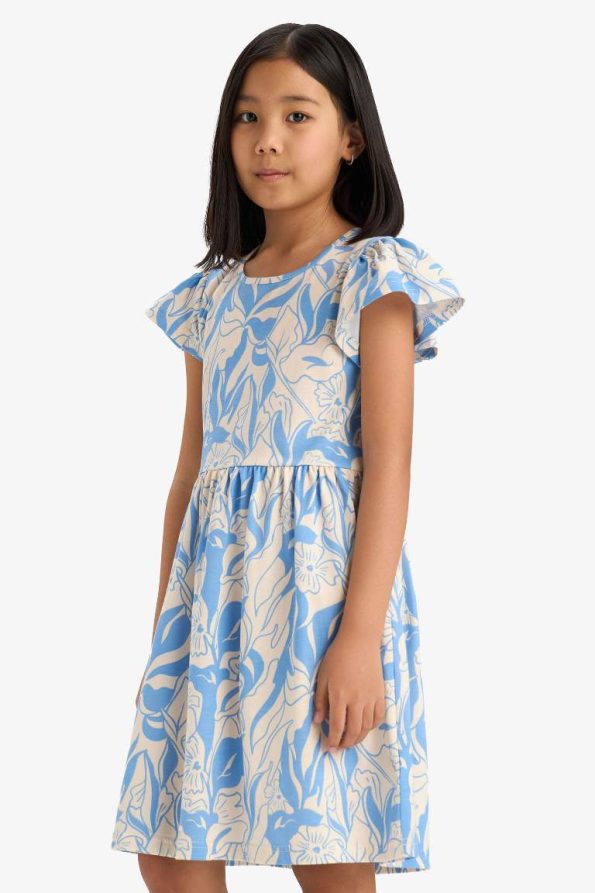 Girls' Short Sleeve Bicycle Neck Patterned Summer Dress