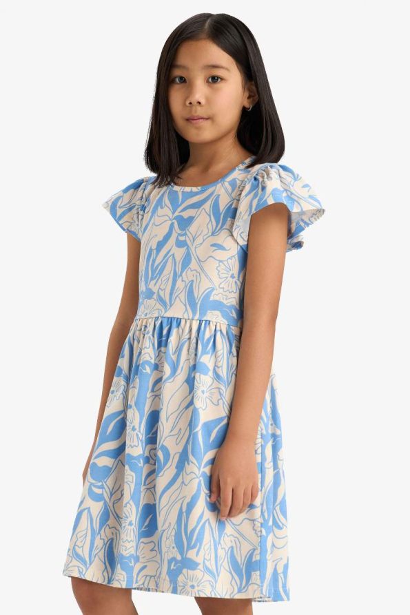 Girls' Short Sleeve Bicycle Neck Patterned Summer Dress