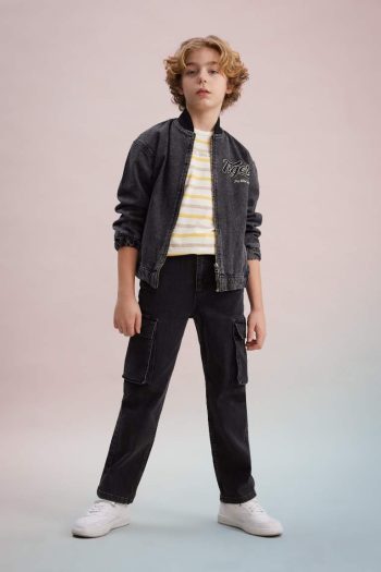 Boys' Lightweight Jean Bomber Jacket with Zip and Double Pockets