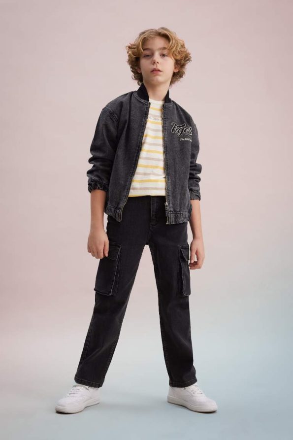 Boys' Lightweight Jean Bomber Jacket with Zip and Double Pockets