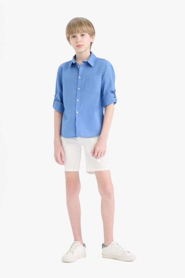 Boys' Long Sleeve Polo Collar Linen Look Shirt