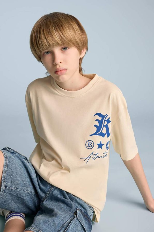 Boys' Oversized Loose Fit Printed Short Sleeve T-Shirt