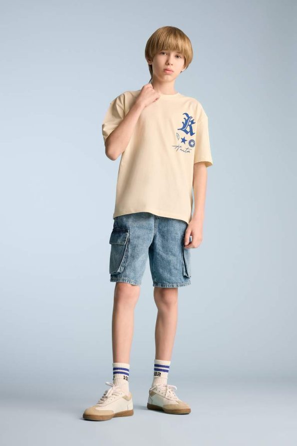 Boys' Oversized Loose Fit Printed Short Sleeve T-Shirt