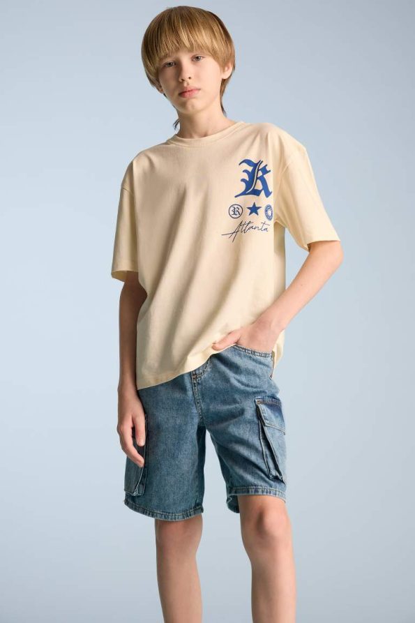Boys' Oversized Loose Fit Printed Short Sleeve T-Shirt
