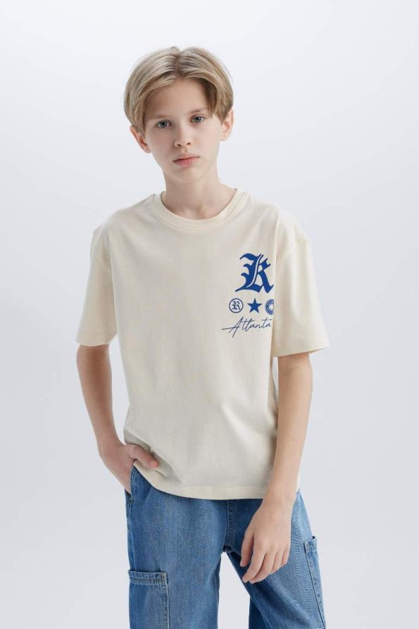Boys' Oversized Loose Fit Printed Short Sleeve T-Shirt