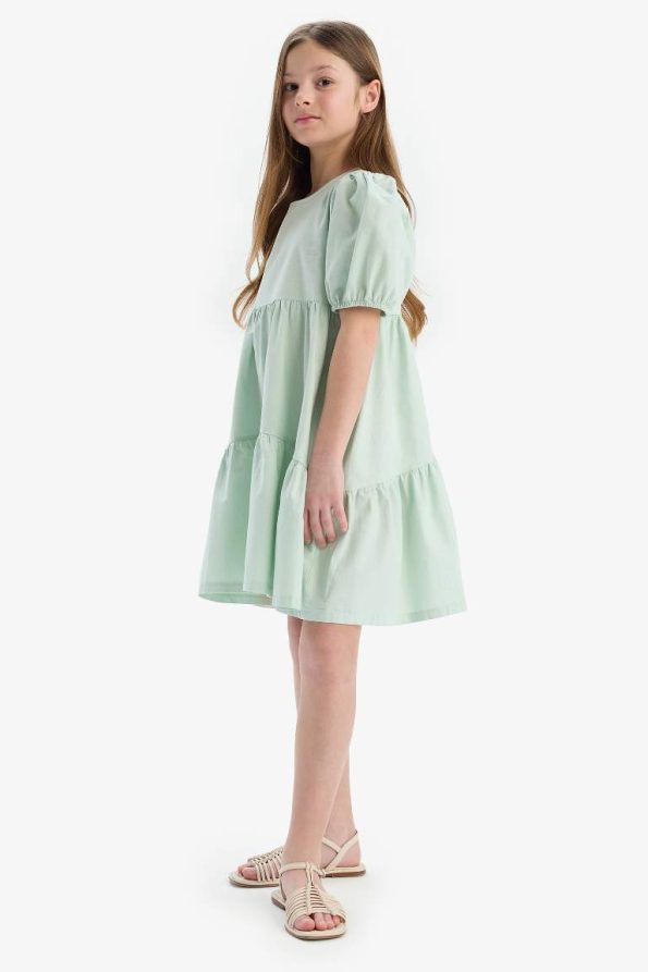 Girls' Short Sleeve Cotton Summer Dress with Bicycle Neckline