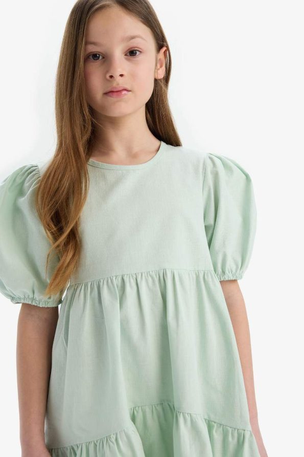 Girls' Short Sleeve Cotton Summer Dress with Bicycle Neckline