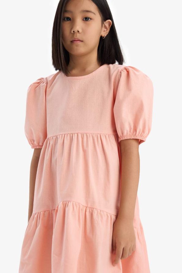 Girls' Short Sleeve Cotton Summer Dress with Crew Neck