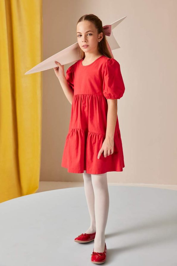 Girls' Cotton Short Sleeve Red Summer Dress