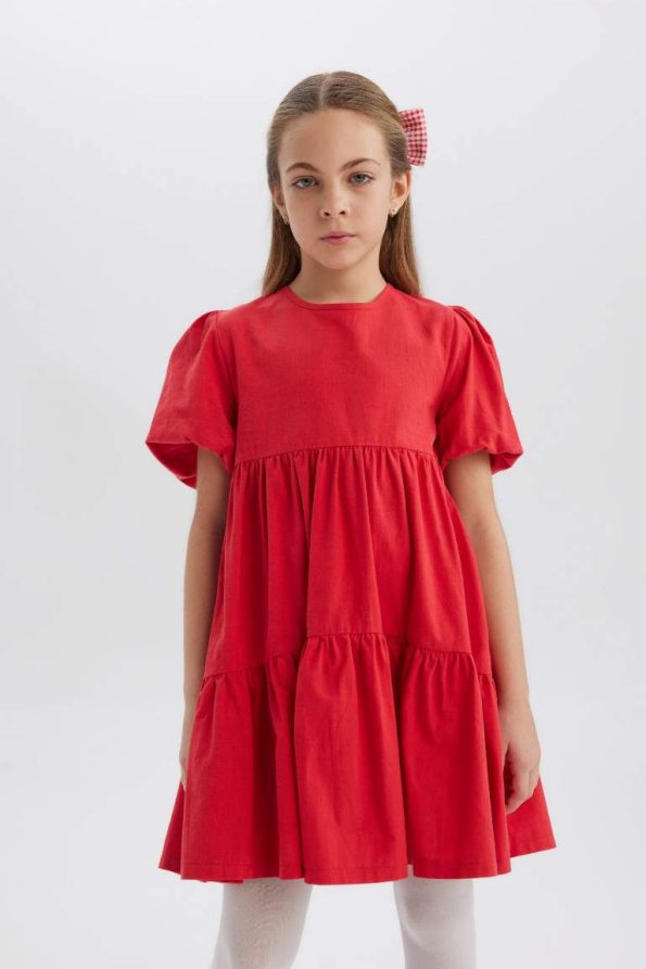 Girls' Cotton Short Sleeve Red Summer Dress