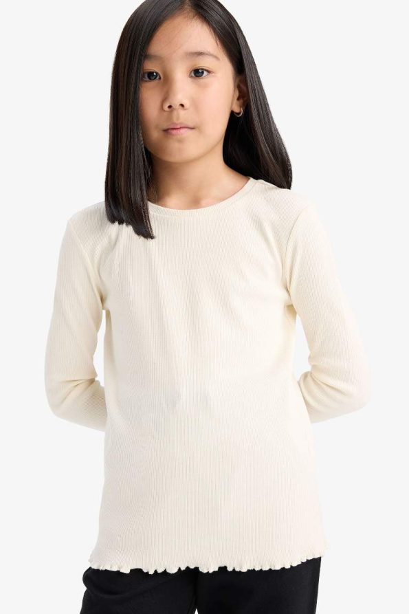 Girls' School Return Slim Fit Long Sleeve Basic T-Shirt