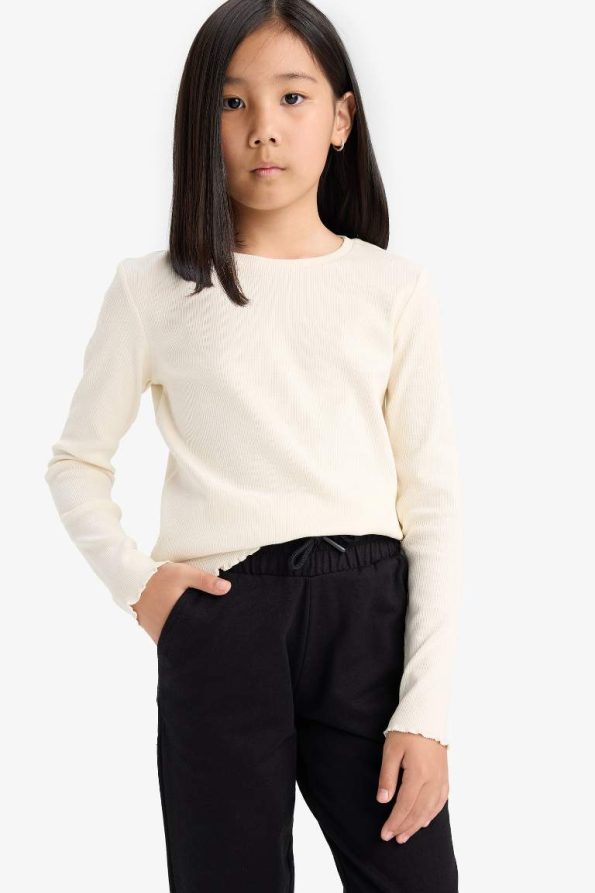 Girls' School Return Slim Fit Long Sleeve Basic T-Shirt