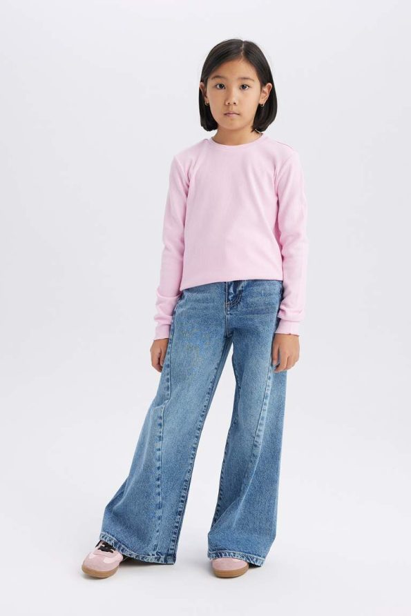 Girls' Slim Fit Crew Neck Long Sleeve Basic School T-Shirt
