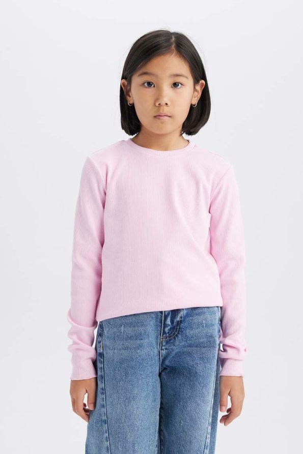Girls' Slim Fit Crew Neck Long Sleeve Basic School T-Shirt