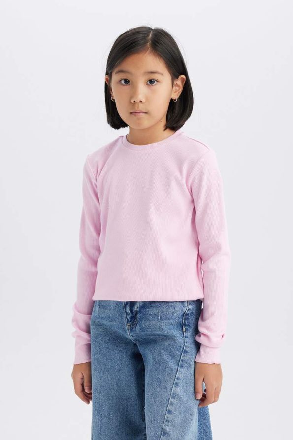 Girls' Slim Fit Crew Neck Long Sleeve Basic School T-Shirt