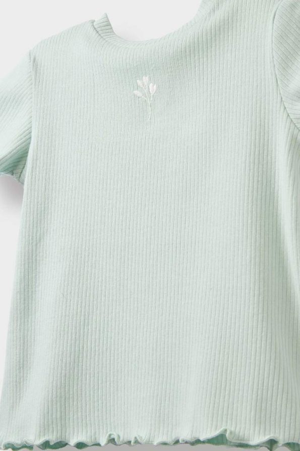 Girls' Short Sleeve Floral Ribbed T-Shirt