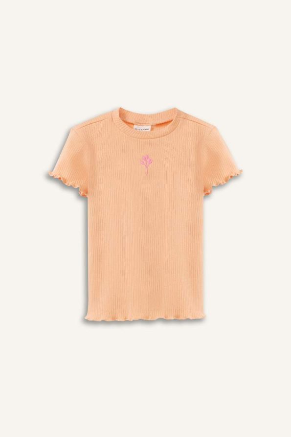 Girls' Short Sleeve Floral Ribbed T-Shirt
