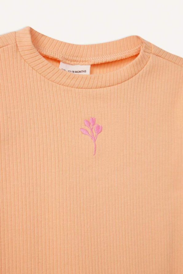 Girls' Short Sleeve Floral Ribbed T-Shirt
